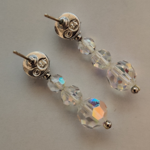 Swarovski Earrings 14K Gold Studs Swan Logo - Picture 7 of 10